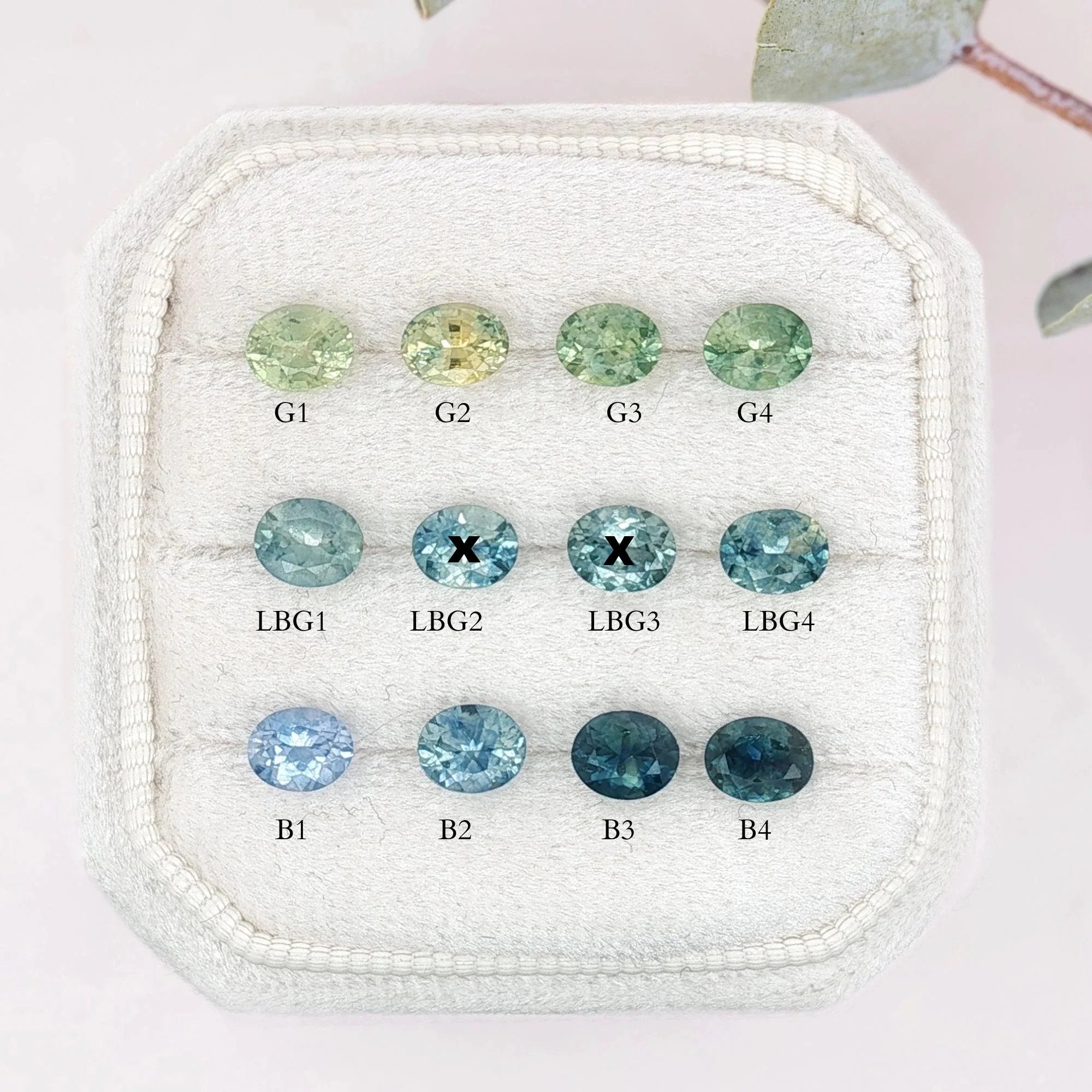 5x4 0.45ct sapphires in shades of blue, green, teal