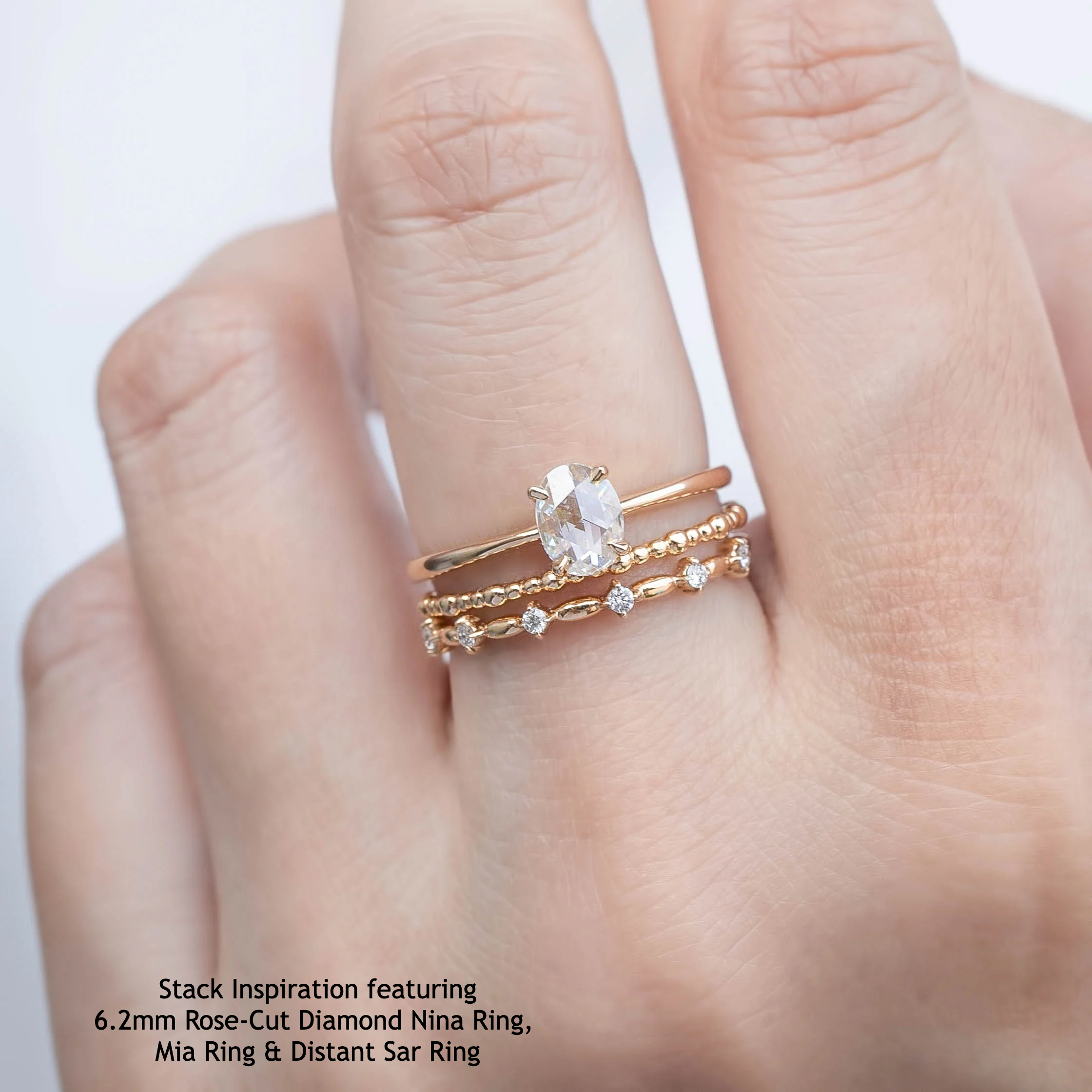 Nina Ring, 0.48ct oval rose-cut diamond in 14k yellow gold, one of a kind, handmade with ethically sourced gems