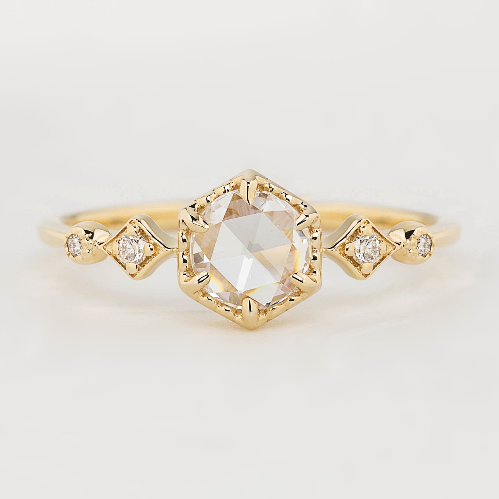 Stella Hexagon Round Rose Cut Diamond Ring