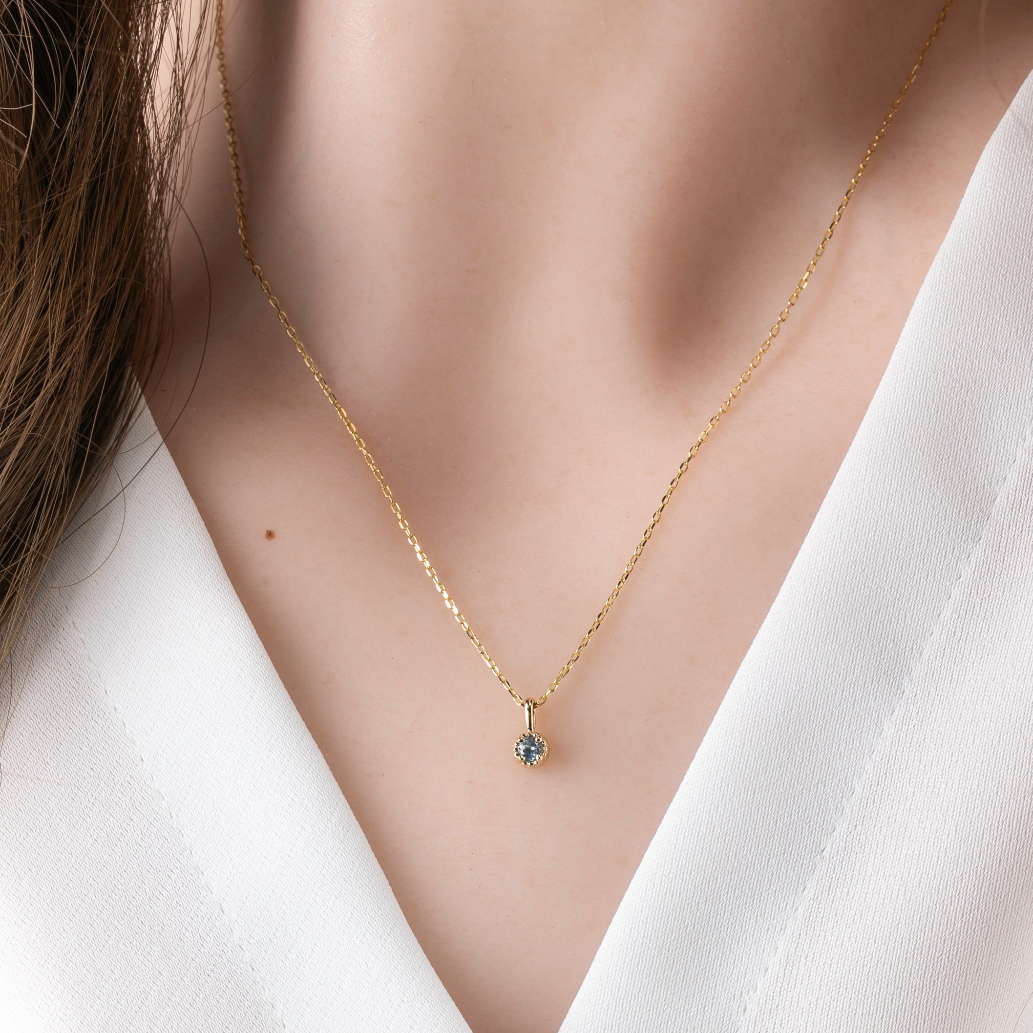 Dahlia Necklace, 0.15ct Montana Sapphire (Charm option)
