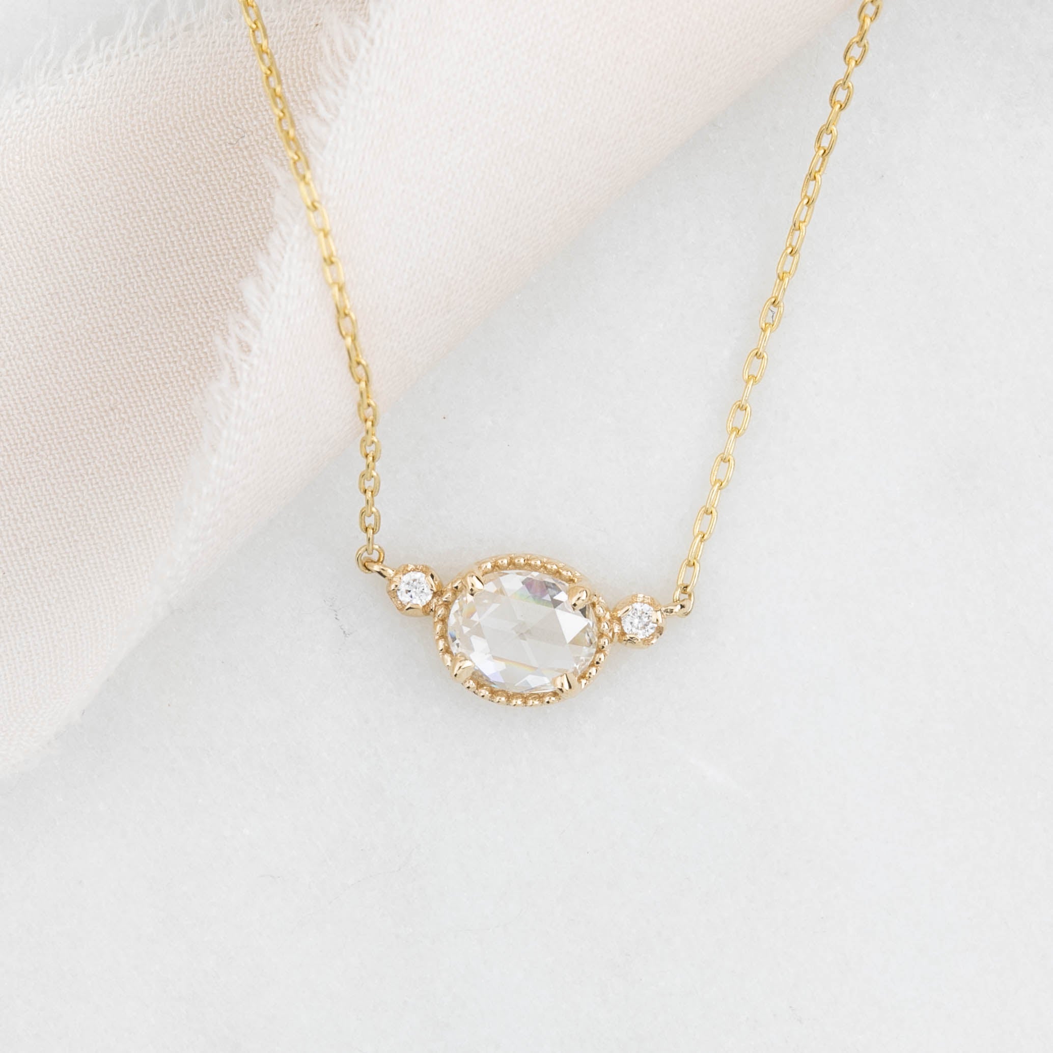 Dahlia Three Stone Necklace, 0.44ct Rose Cut Diamond
