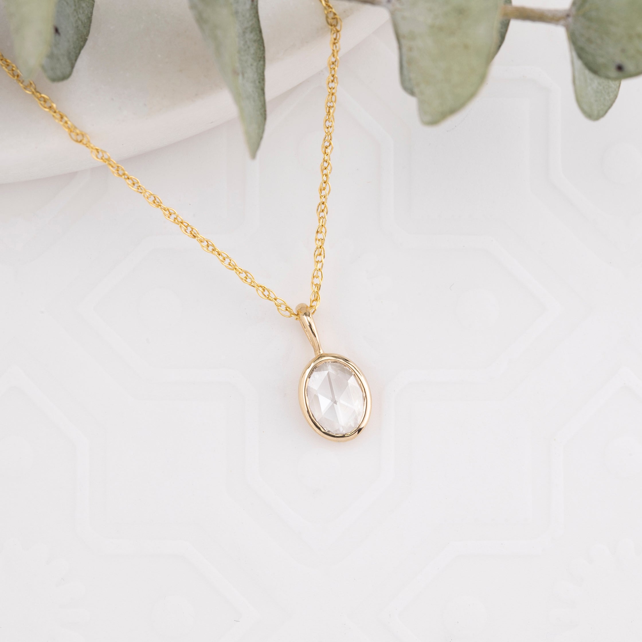 Bezel Set Charm Necklace, Smooth finish, Rose-Cut Diamond (Charm option)