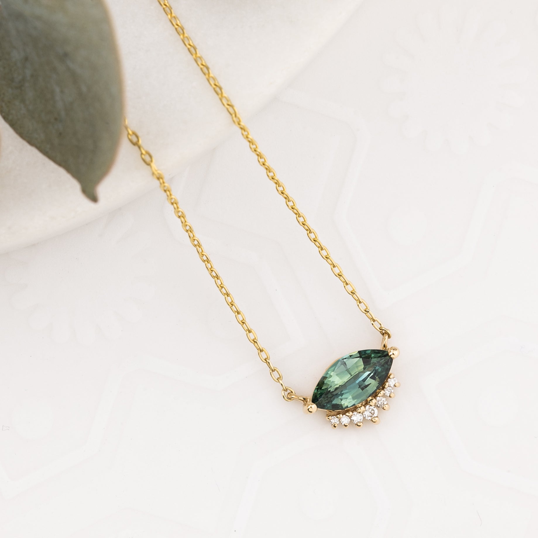 Eden Necklae, 0.67ct Blue Green Sri Lanka Sapphire