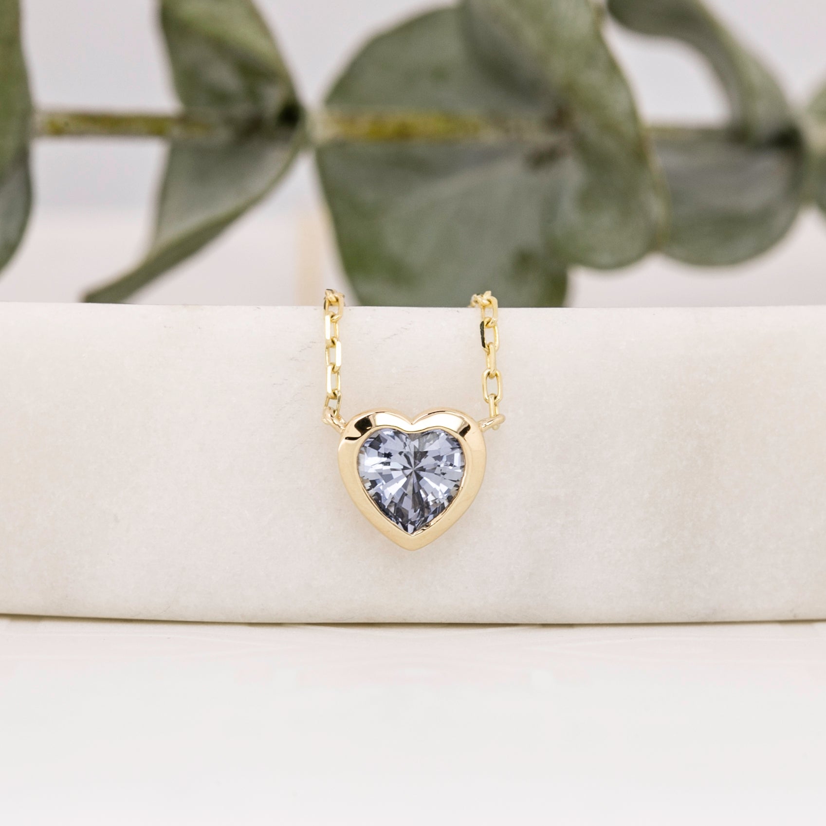 Heart Bezel Necklace, Blue Sapphire