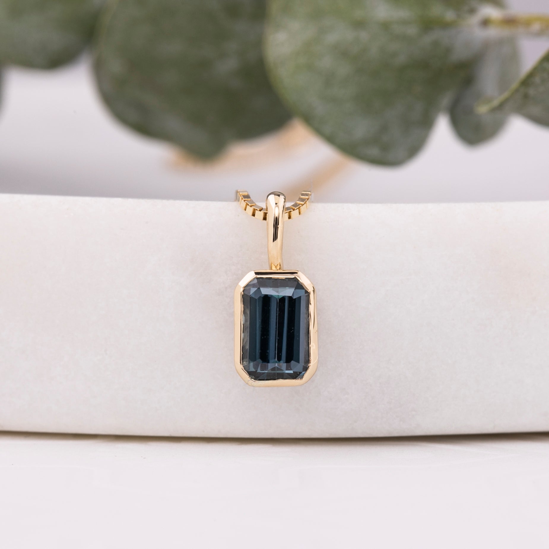 Patia Necklace, Emerald-Cut Montana Sapphire (Charm Option)