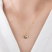 Heart Charm Necklace, Blue Green Sapphire