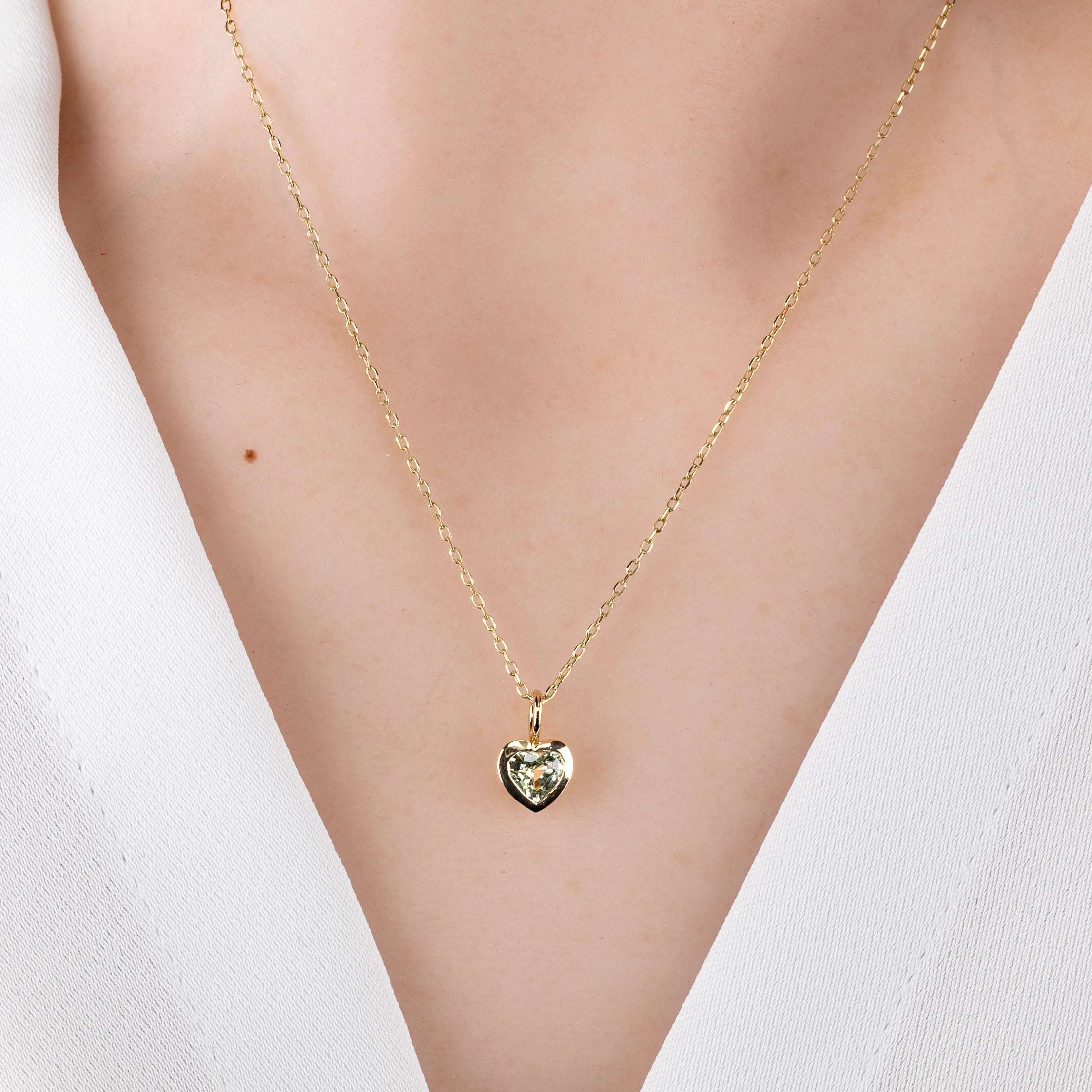 Heart Charm Necklace, Blue Green Sapphire
