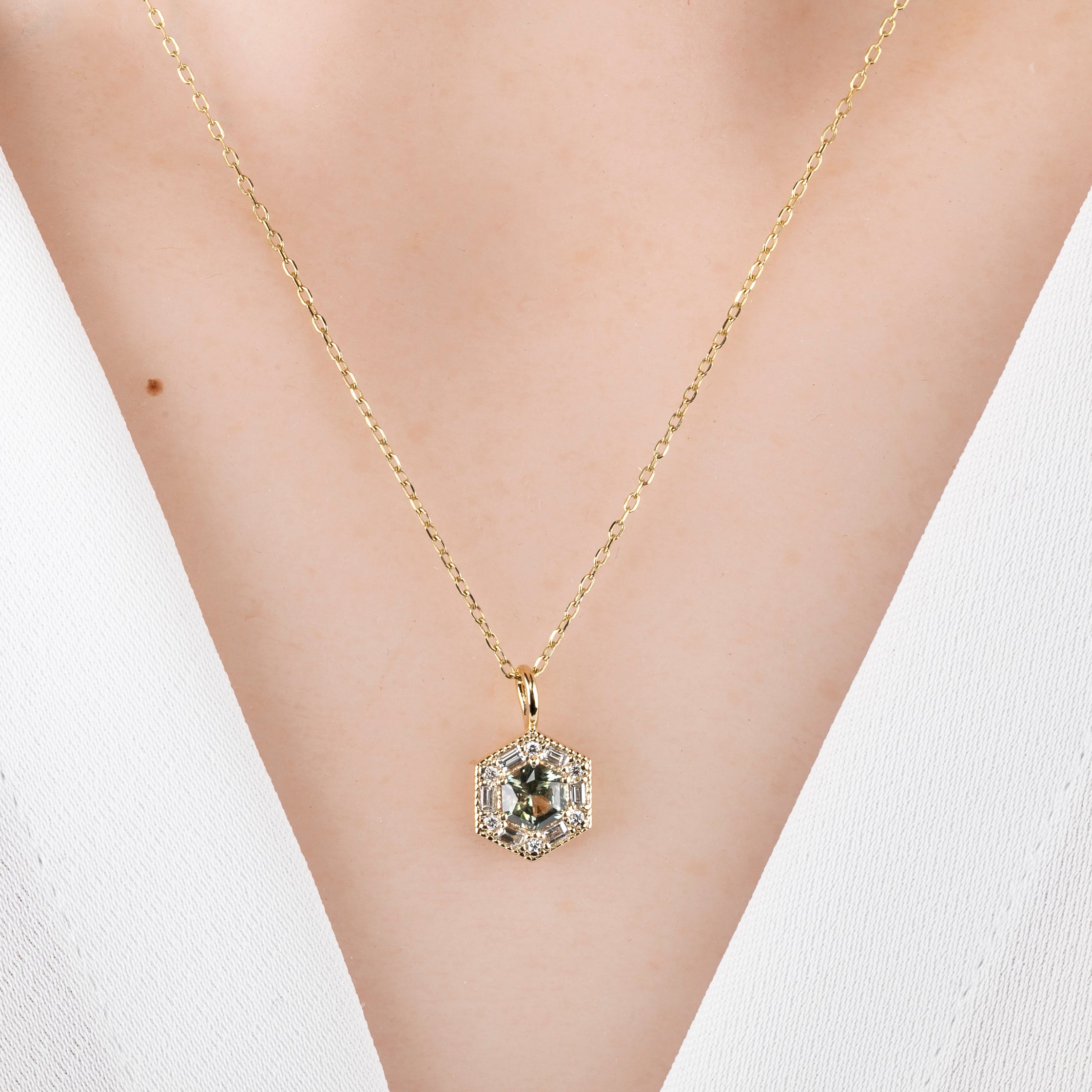 Lila Necklace, Light Green Montana Sapphire (Charm Option)