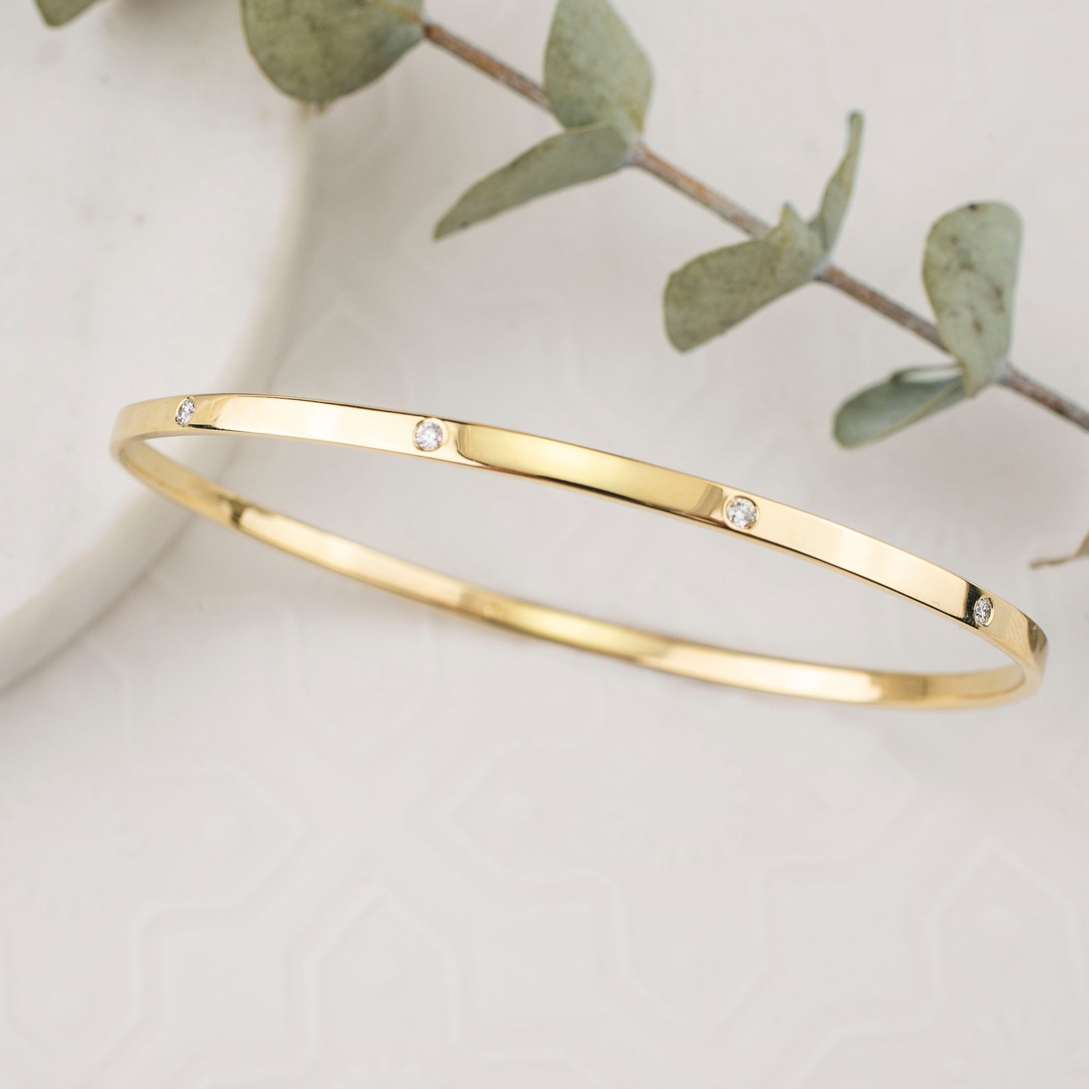 3mm Gold Diamond Bangle Bracelet