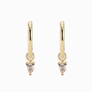14K yellow gold hoop earrings with pear-cut natural diamond charms