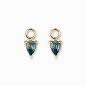 14K Gold Hoop Earring Charms, Pear-Cut Montana Sapphire, 14K Gold | Pair