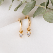 14K Gold Hoop Earring Charms, Three Prongs Diamond, 14K Gold  | Pair