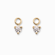 14K Gold Hoop Earring Charms, Three Prongs Diamond, 14K Gold  | Pair