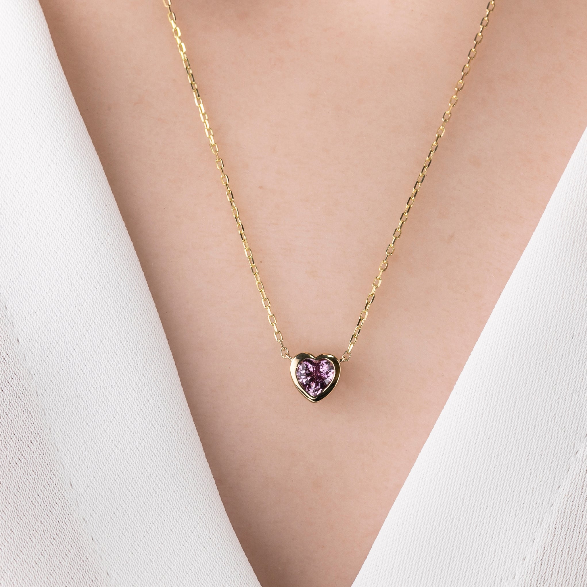 Heart Bezel Necklace, Pink Sapphire