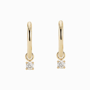 14K Gold 3mm Round Diamond Hoop Earrings | 4-Prong