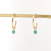 Gold hoop earring with measurements of appx 13.5mm diameter on a white background