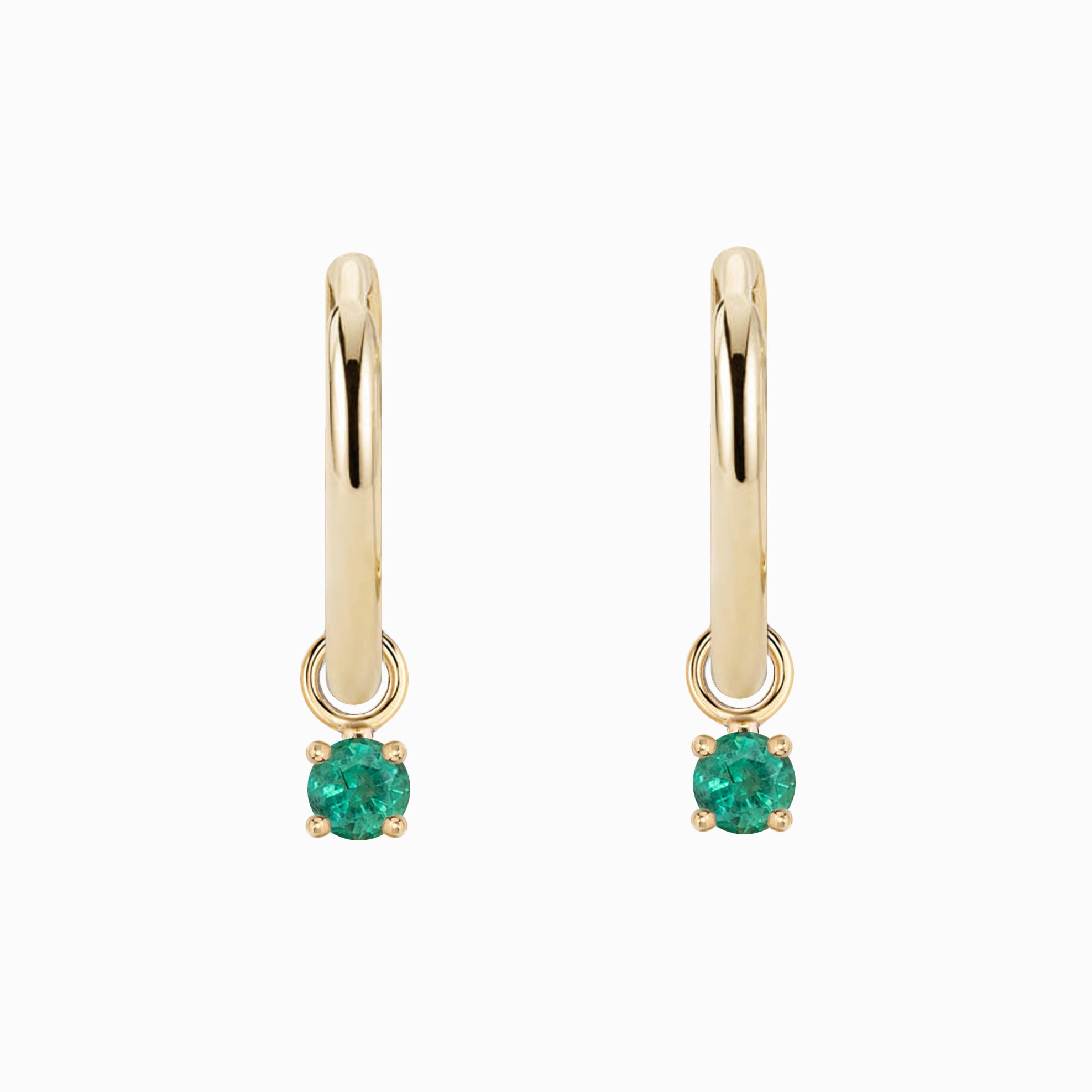 Gold hoop earring with measurements of appx 13.5mm diameter on a white background