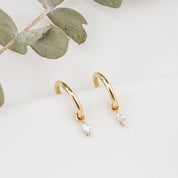 14K gold hoop earrings with marquise-cut natural diamond charms