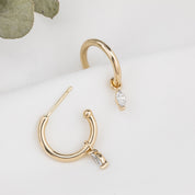 14K gold hoop earrings with marquise-cut natural diamond charms