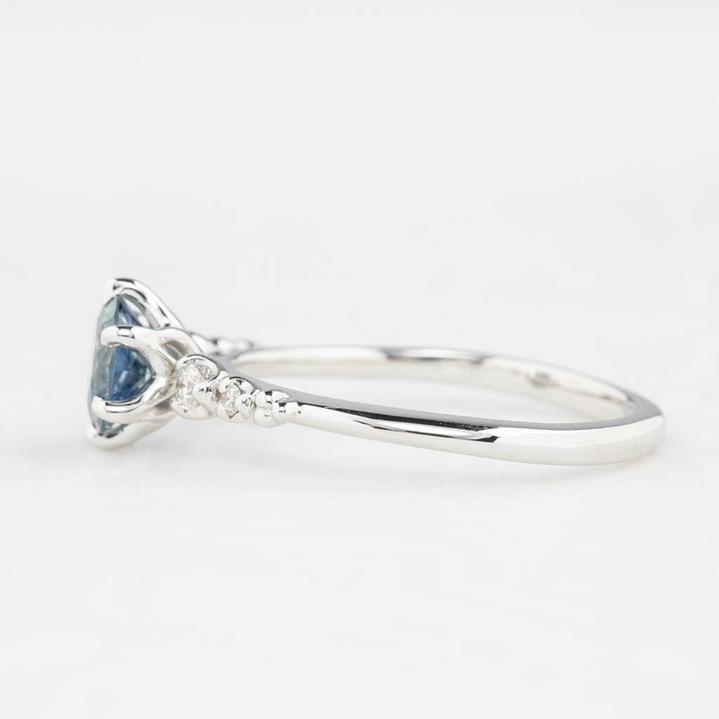 【即日配送】エステルフルールリング ・1.11ct・加熱モンタナ産ライトブルーサファイア・K14WG