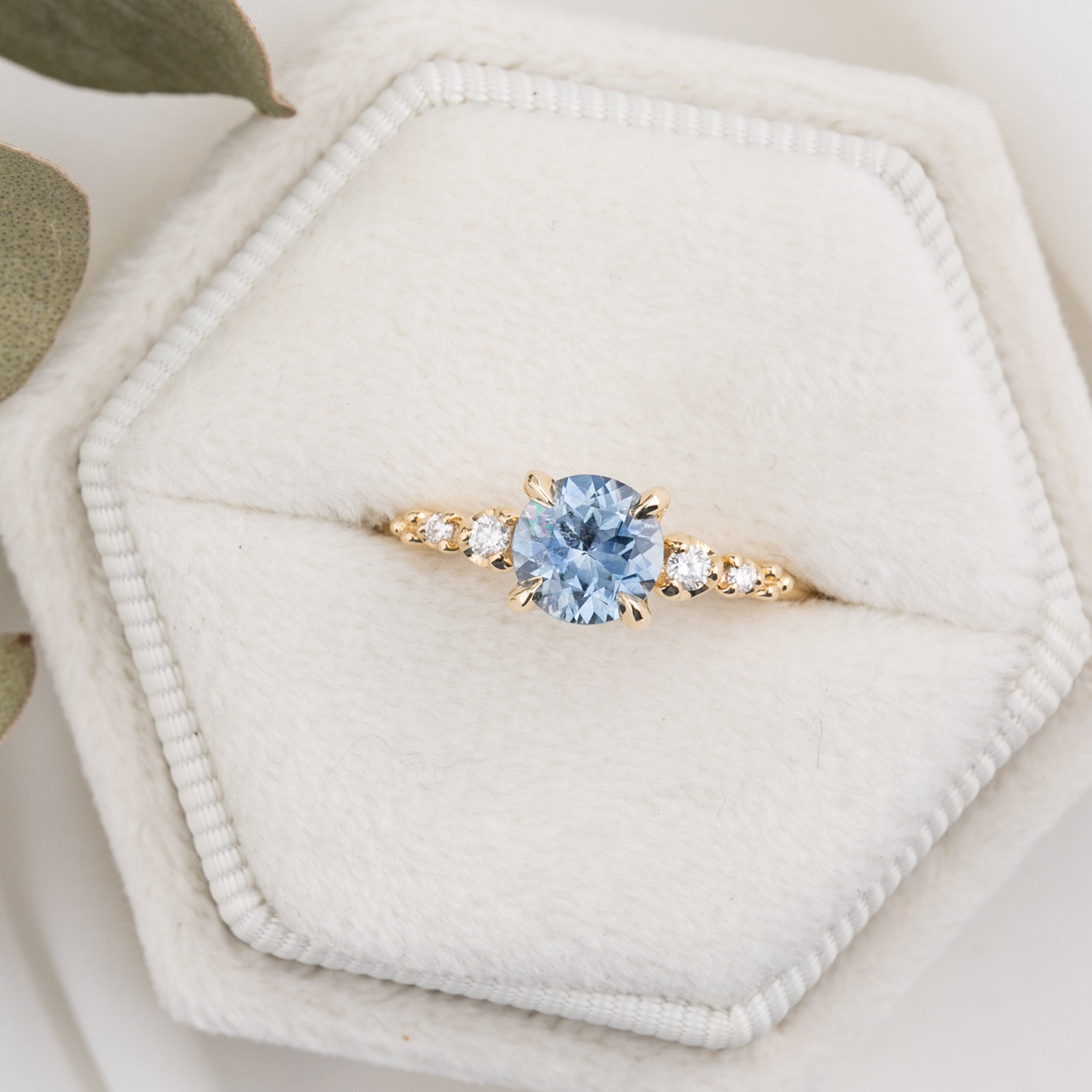 Estel Fleur 4 Prong Ring, 1.07ct Parti Blue Green Montana Sapphire, 14K Yellow Gold (One of a kind)