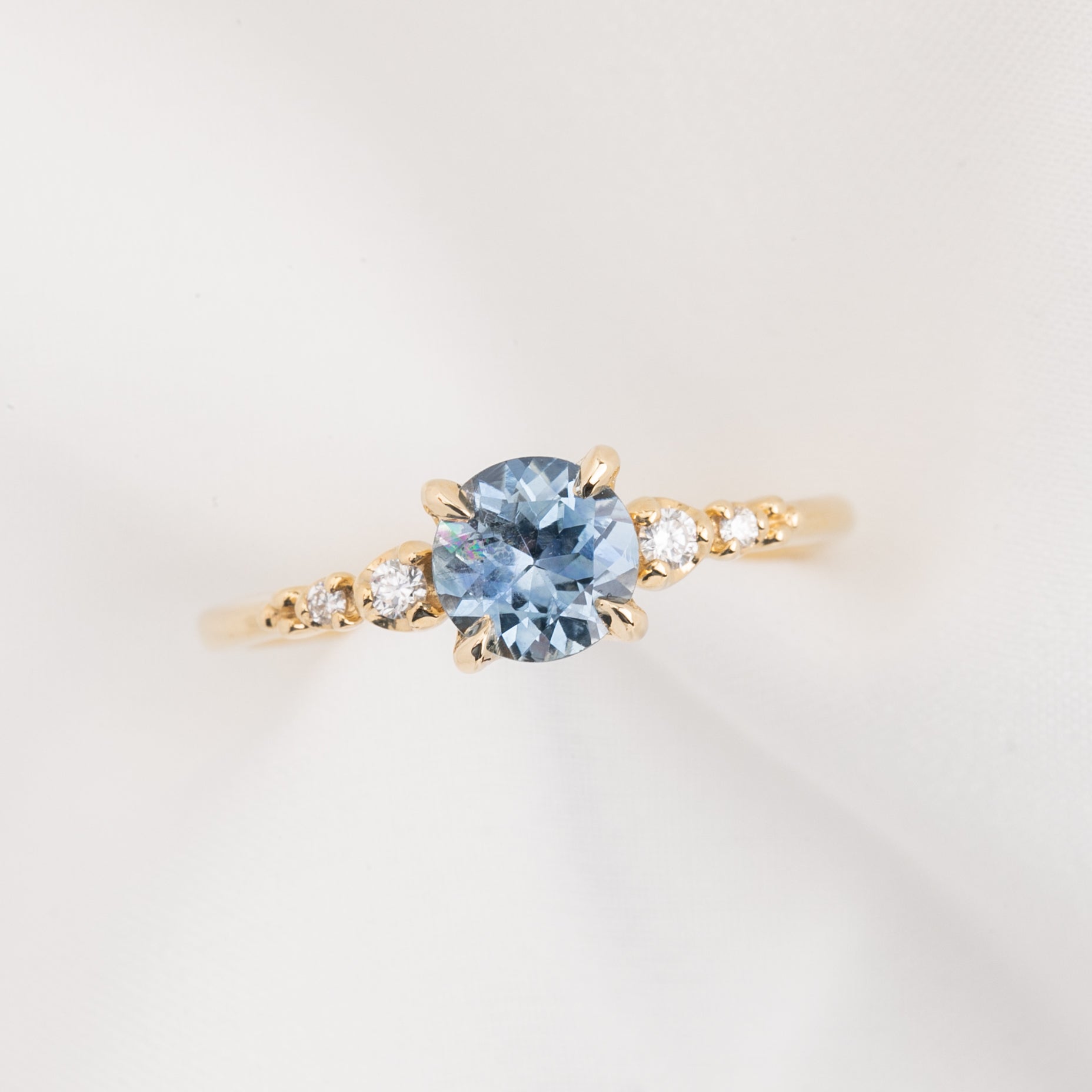 Estel Fleur 4 Prong Ring, 1.07ct Parti Blue Green Montana Sapphire, 14K Yellow Gold (One of a kind)