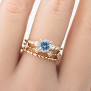 Estel Fleur 4 Prong Ring, 1.07ct Parti Blue Green Montana Sapphire, 14K Yellow Gold (One of a kind)