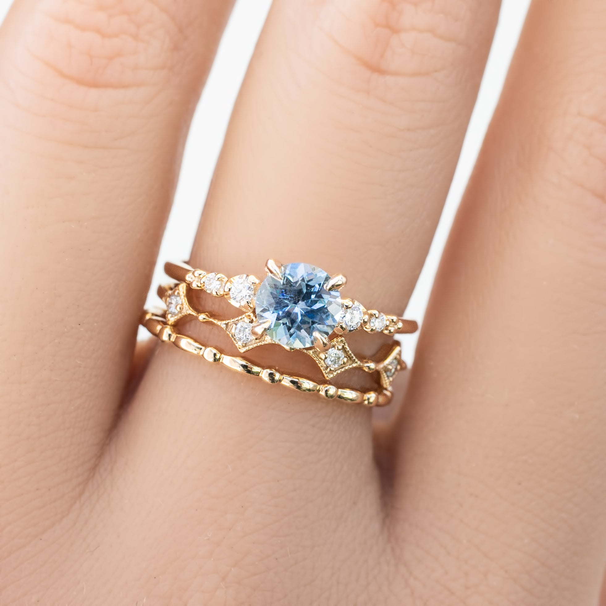 Estel Fleur 4 Prong Ring, 1.07ct Parti Blue Green Montana Sapphire, 14K Yellow Gold (One of a kind)
