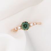 Estel Fleur Six Prongs Ring 0.81ct Green Queensland Sapphire, 14k Rose Gold (One of a kind)