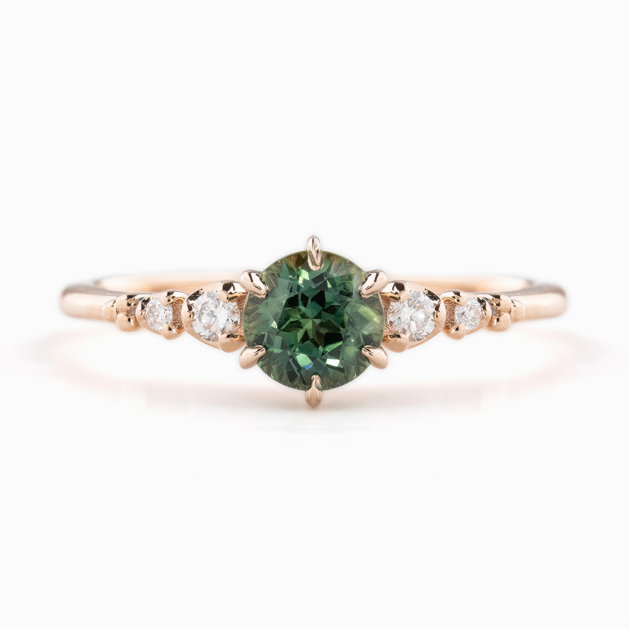 Estel Fleur Six Prongs Ring 0.81ct Green Queensland Sapphire, 14k Rose Gold (One of a kind)