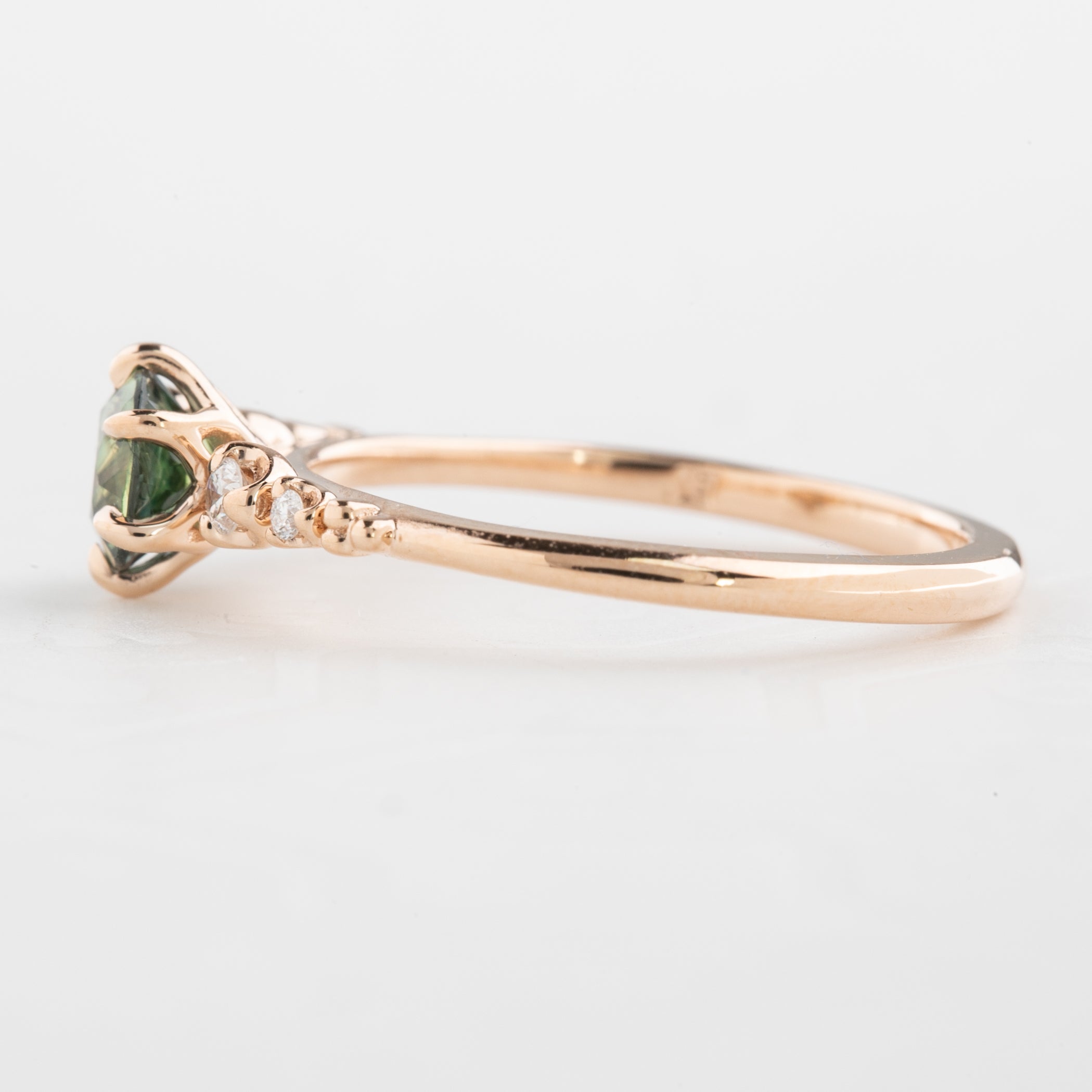 Estel Fleur Six Prongs Ring 0.81ct Green Queensland Sapphire, 14k Rose Gold (One of a kind)