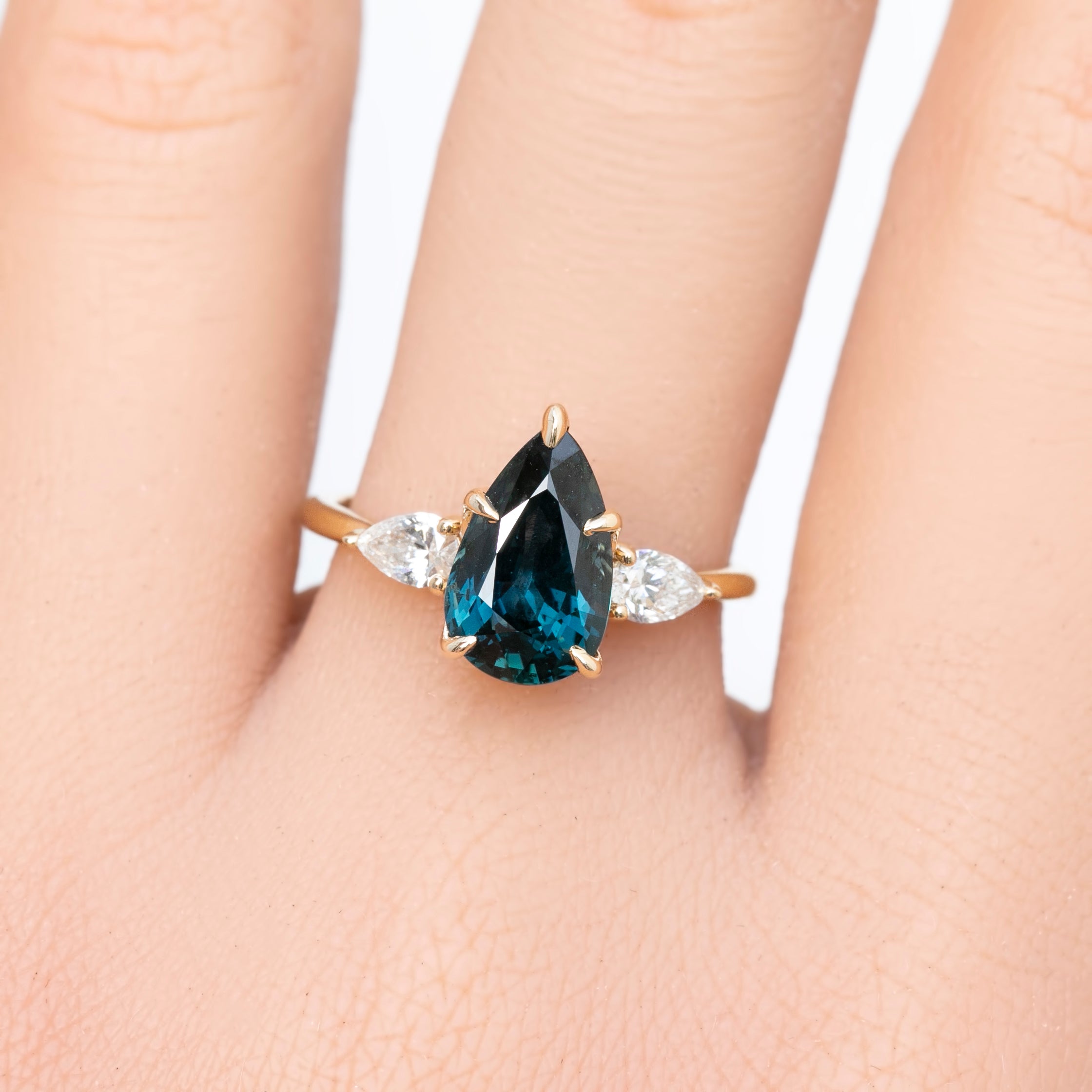 Claire Ring, 3.07ct Teal Blue Unheated Sapphire