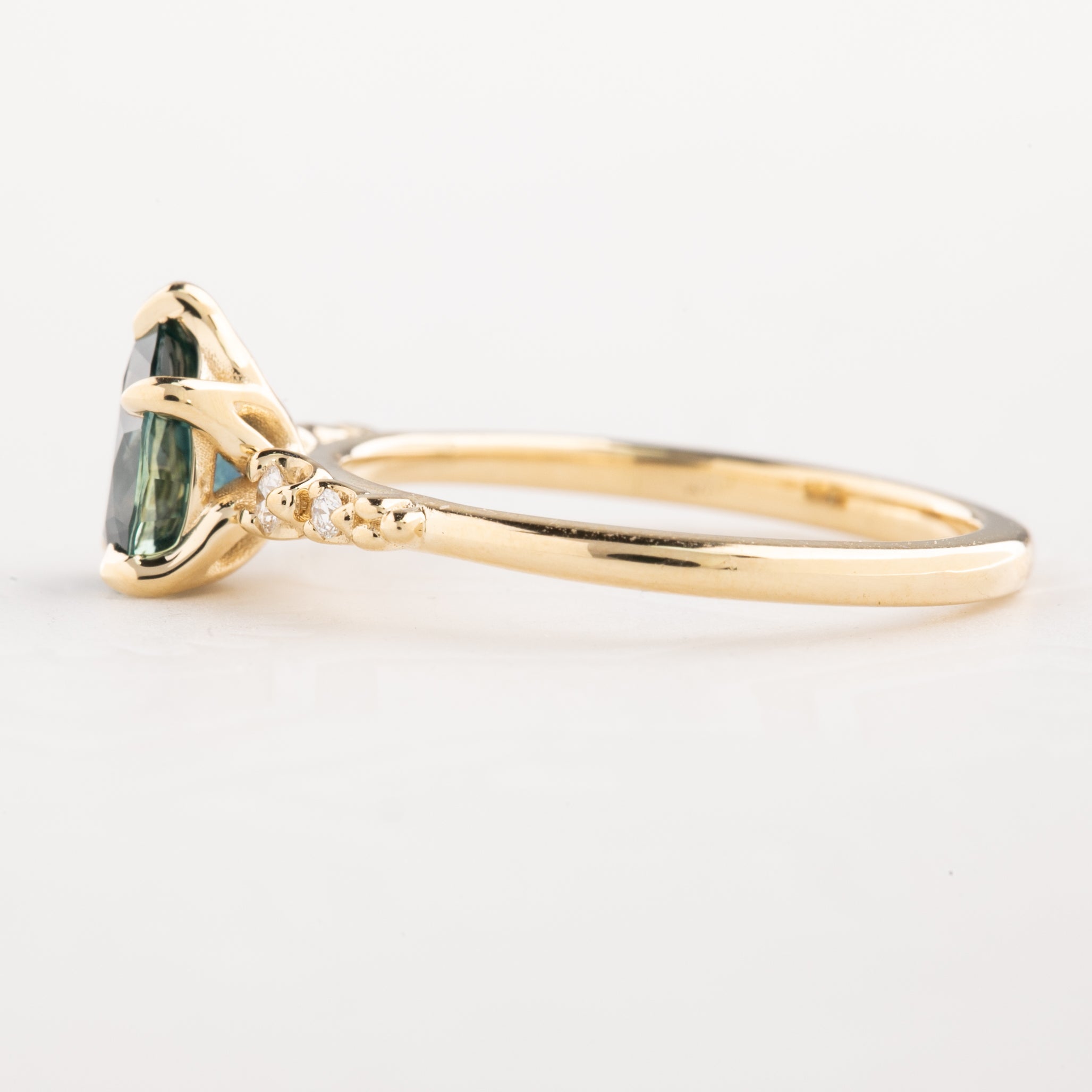 Estel Fleur Ring, 0.90ct Blue Green Montana Sapphire