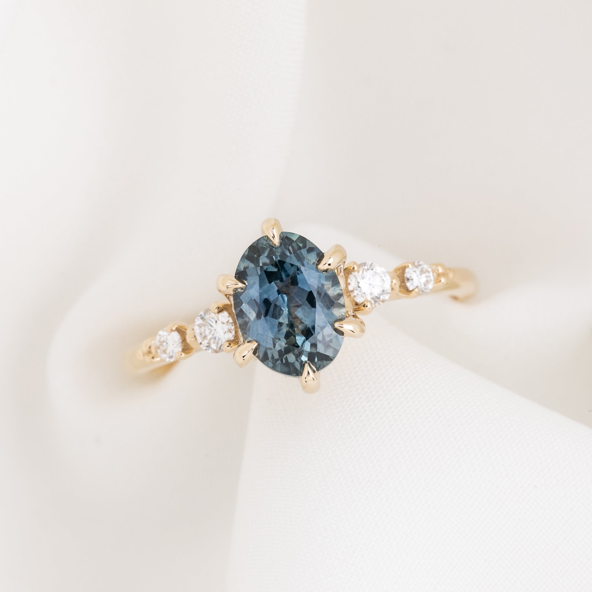Estel Fleur Six Prongs Ring 1.78ct Blue Oval Montana Sapphire, 14K Yellow Gold (One of a kind)