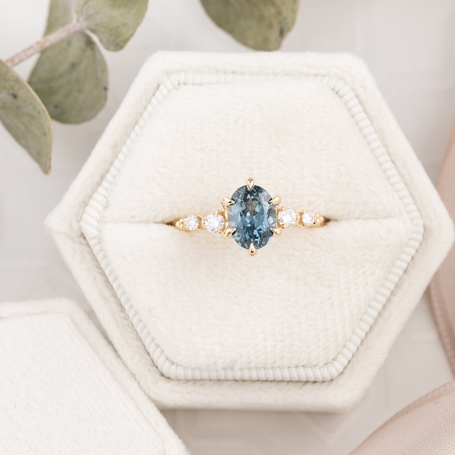 Estel Fleur Six Prongs Ring 1.78ct Blue Oval Montana Sapphire, 14K Yellow Gold (One of a kind)