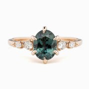 Estel Fleur Six Prongs Ring 1.48ct Blue Green Oval African Sapphire, 14K Rose Gold (One of a kind)