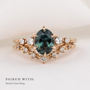 Estel Fleur Six Prongs Ring 1.48ct Blue Green Oval African Sapphire, 14K Rose Gold (One of a kind)