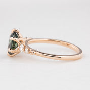 Estel Fleur Six Prongs Ring 1.48ct Blue Green Oval African Sapphire, 14K Rose Gold (One of a kind)