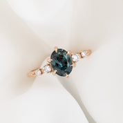 Estel Fleur Six Prongs Ring 1.48ct Blue Green Oval African Sapphire, 14K Rose Gold (One of a kind)