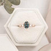 Estel Fleur Six Prongs Ring 1.48ct Blue Green Oval African Sapphire, 14K Rose Gold (One of a kind)