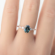 Estel Fleur Six Prongs Ring 1.48ct Blue Green Oval African Sapphire, 14K Rose Gold (One of a kind)