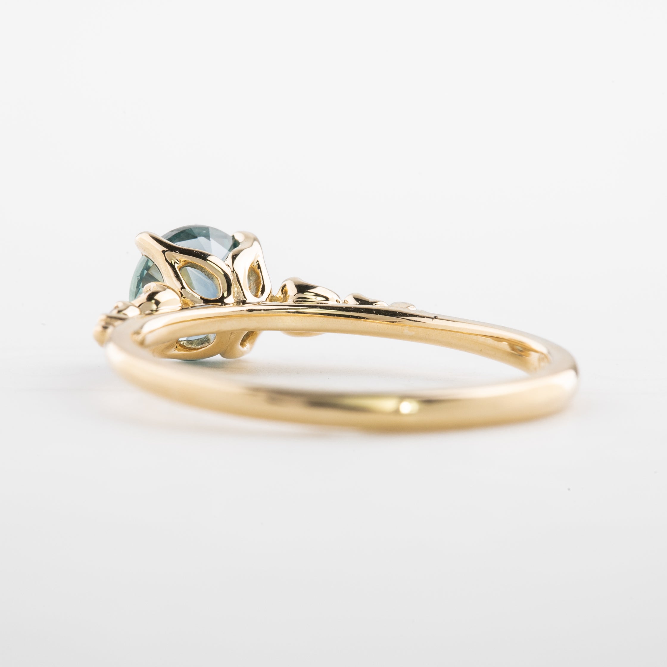 Estel Fleur 4 Prong Ring, 1.14ct Parti Blue Green Montana Sapphire, 14k Yellow Gold (One of a kind)