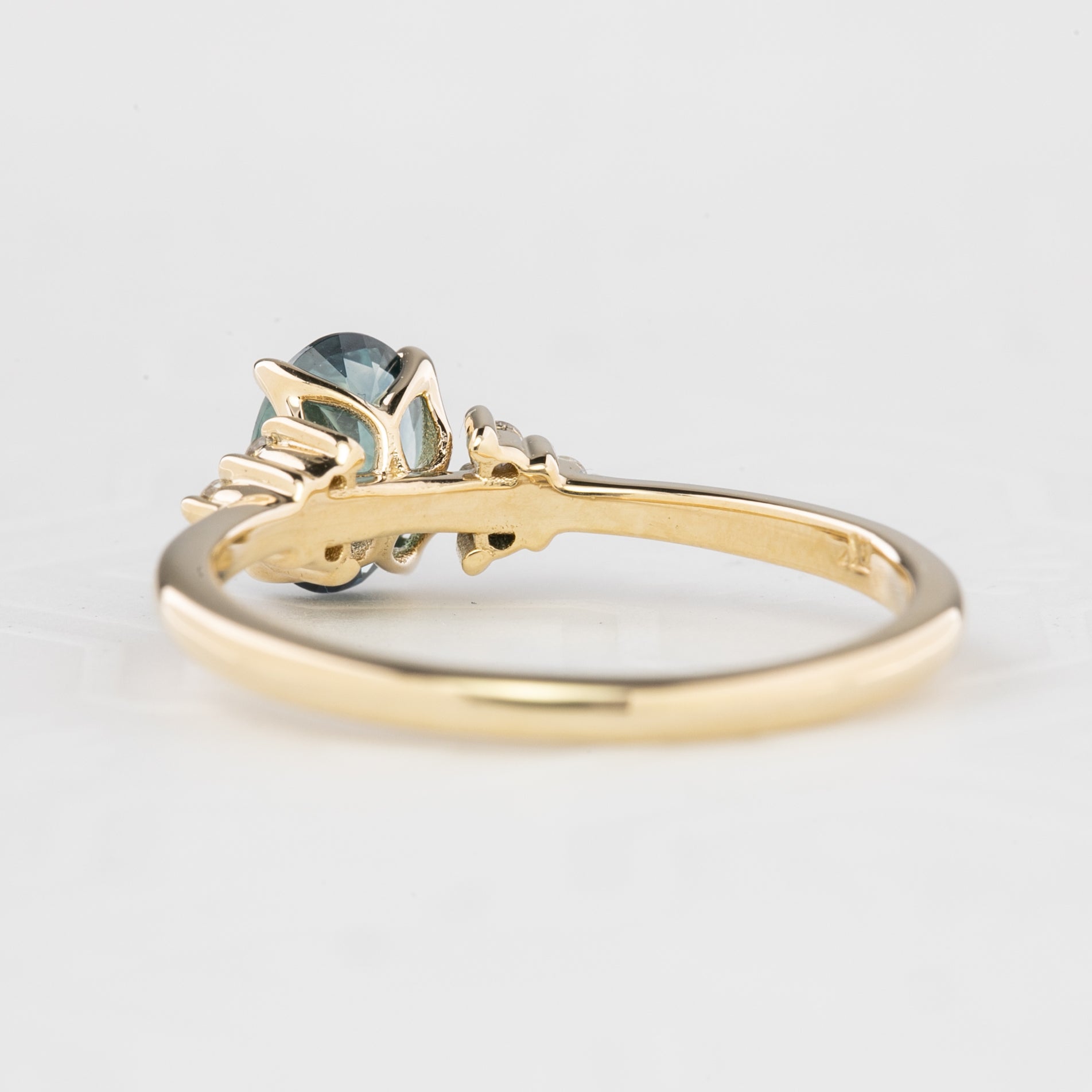 【一点物】テレサリング ・0.93ct・加熱モンタナ産ブルーグリーンサファイア・K14YG