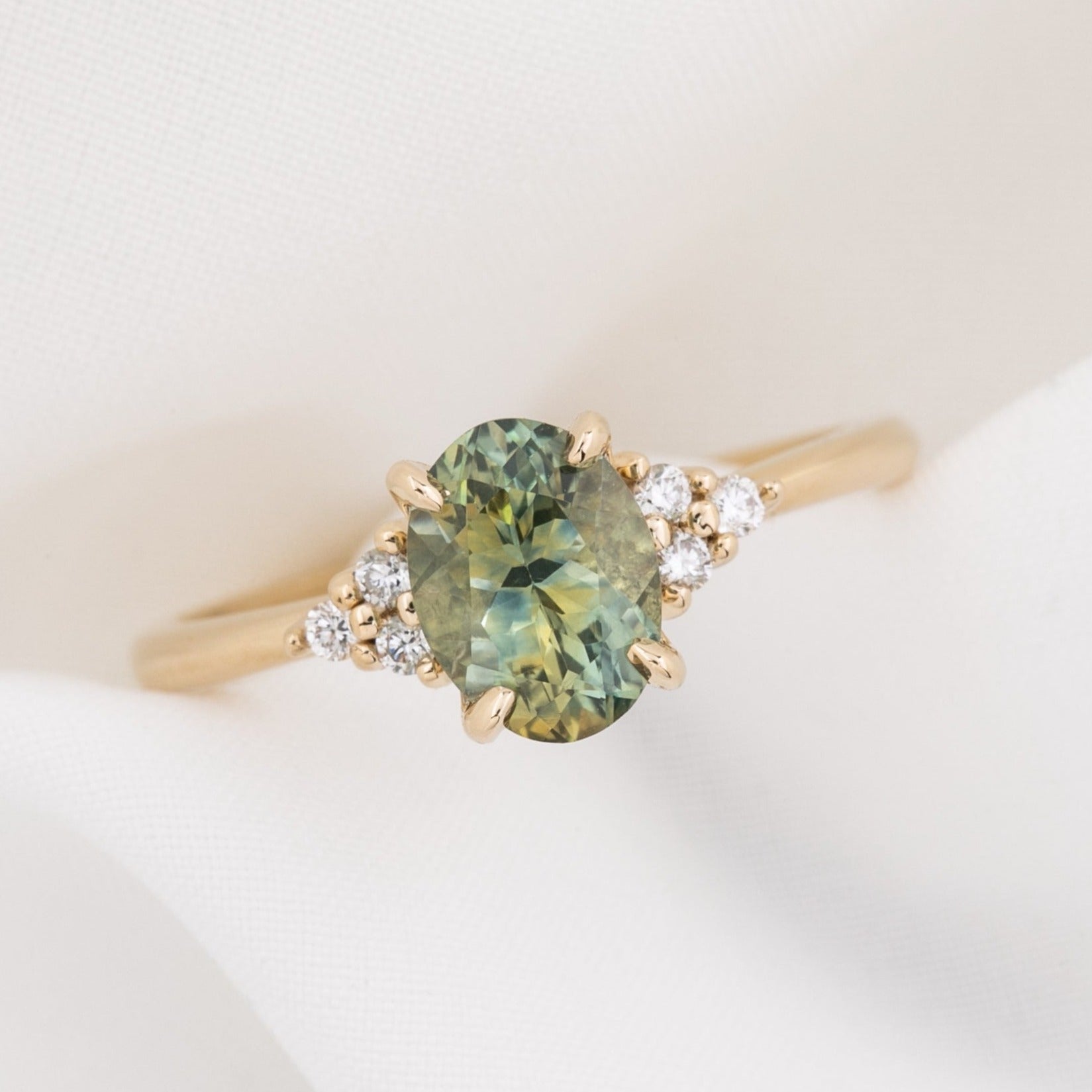 【一点物】テレサリング ・1.67ct・加熱モンタナ産イエローグリーンサファイア・K14YG