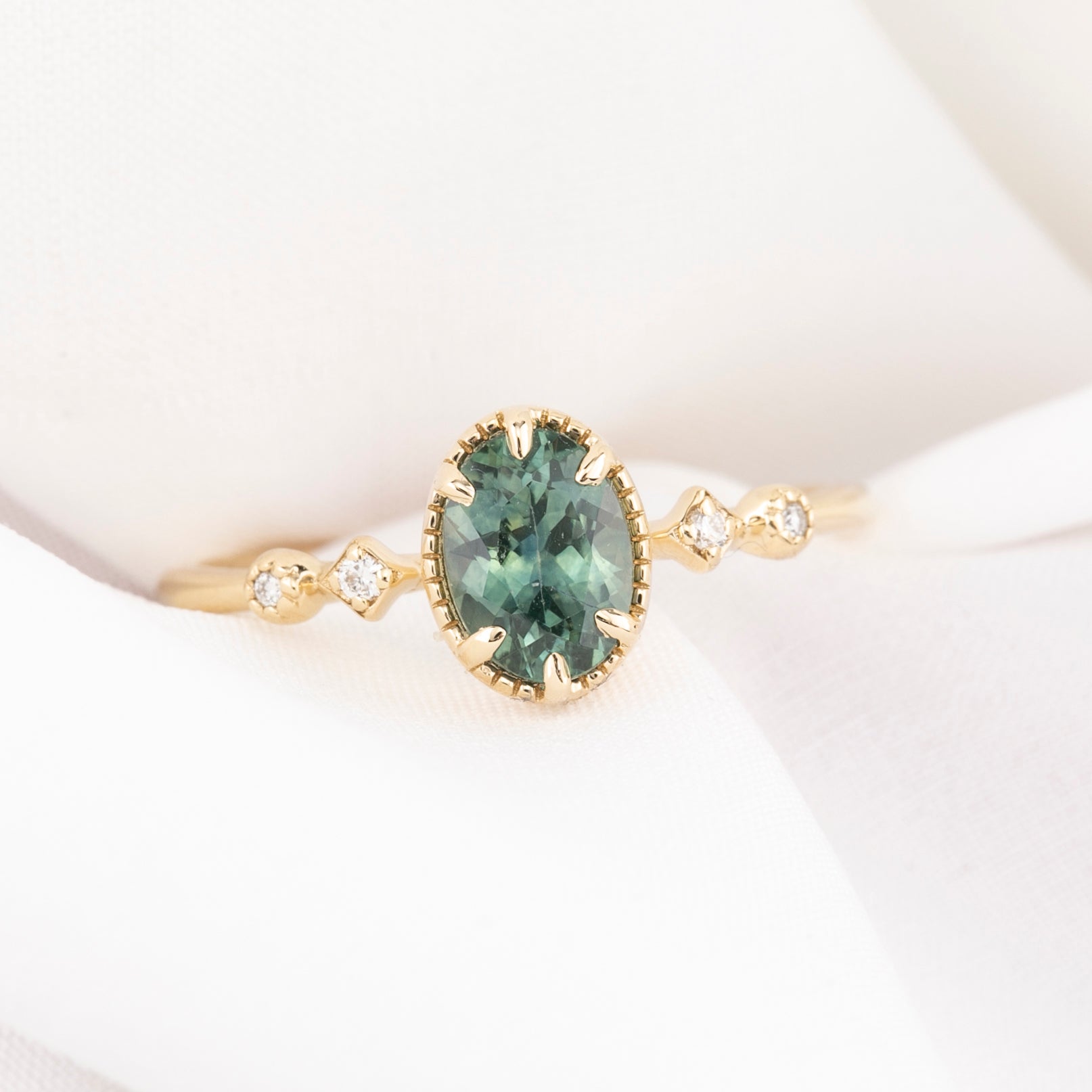 Teresa Ring, 2.19ct Light Green Madagascar Sapphire, oval shape gemstone