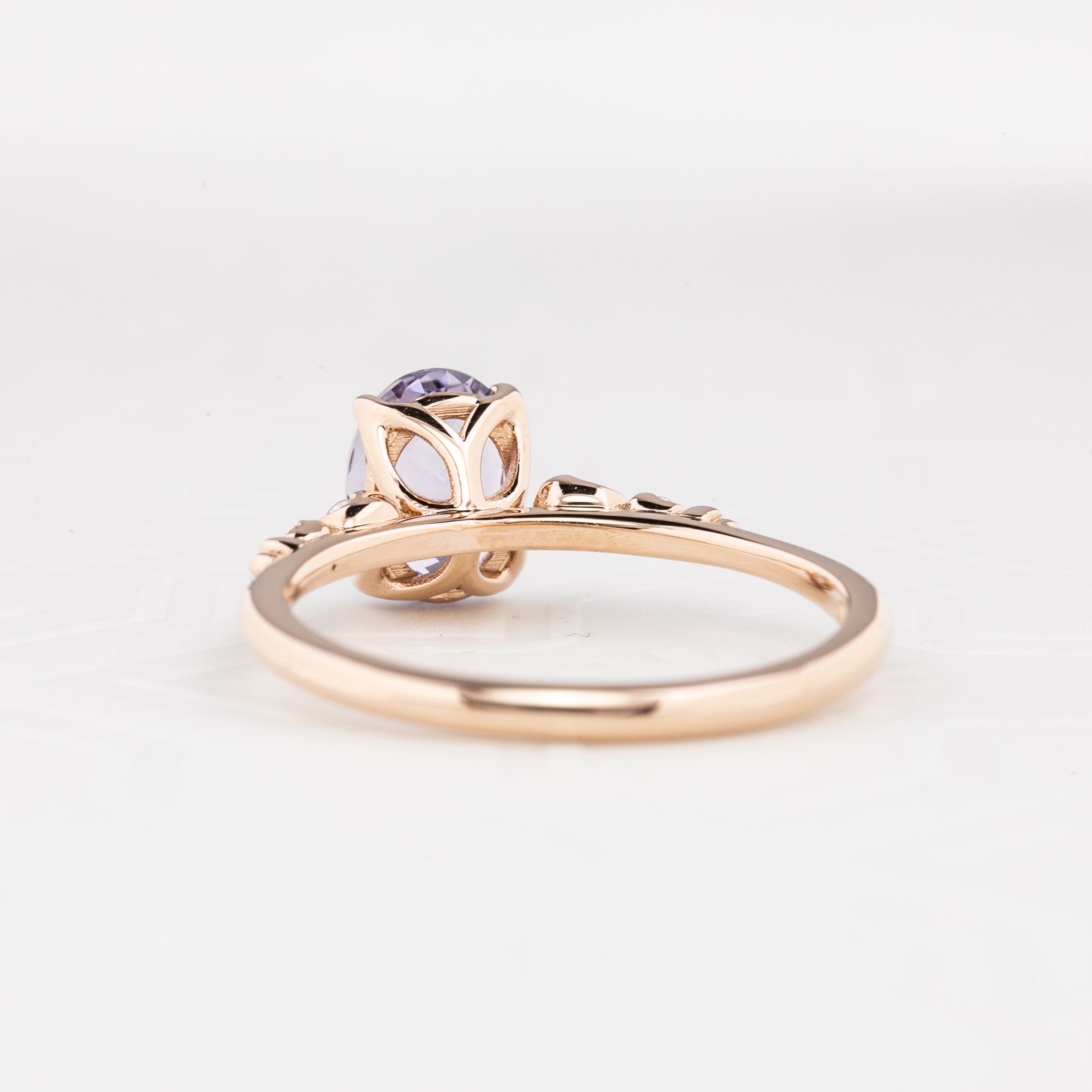 Estel Fleur Four Prongs Ring, Lavender Purple Sapphire, 14k Rose Gold, oval shape gemstone