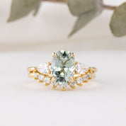 Claire Ring, 2.23ct Madagascar Sapphire Ring stacked with our nesting diamond ring in 14k yellow gold