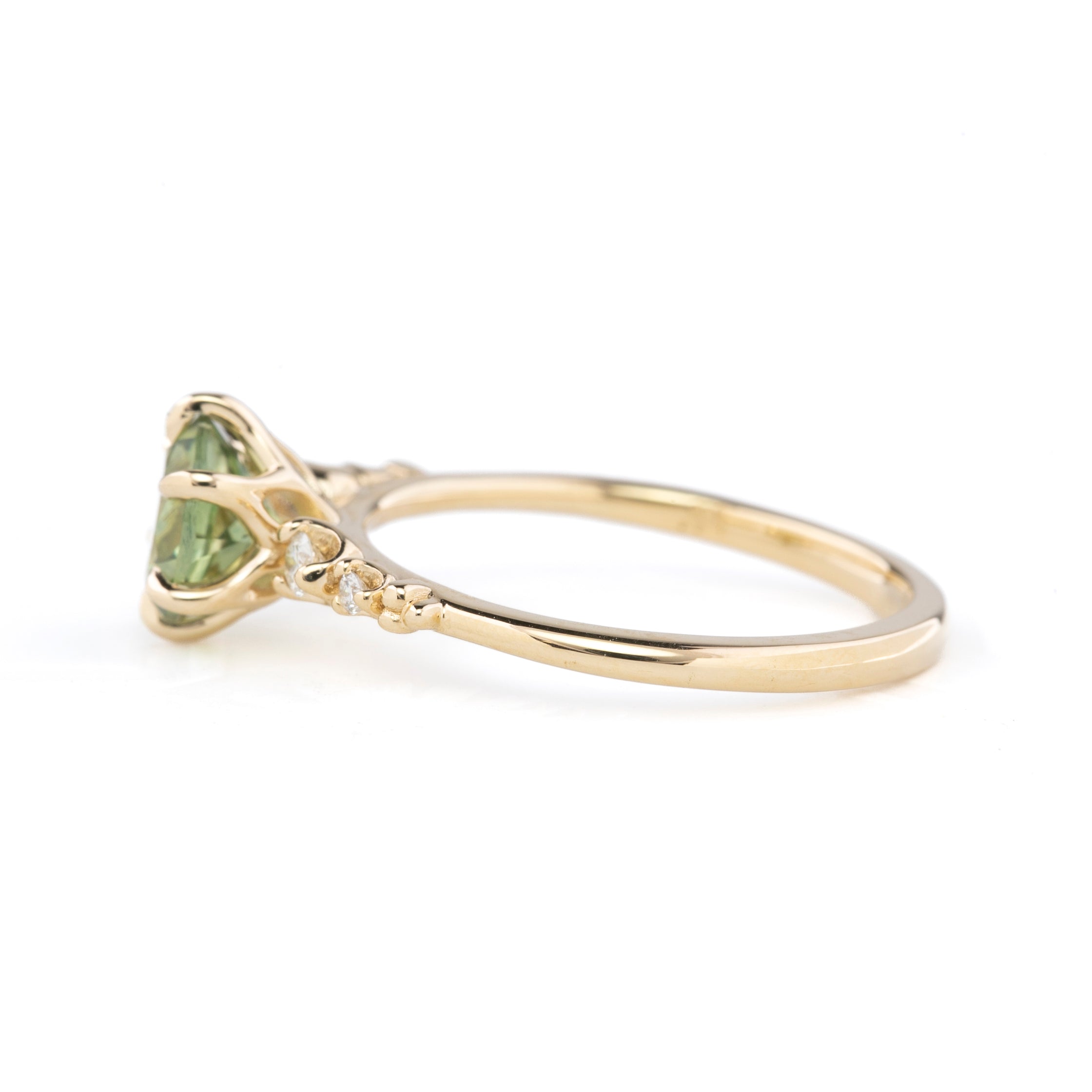 【一点物】エステルフルールリング ・1.36ct・加熱モンタナ産グリーンイエローサファイア・K14YG