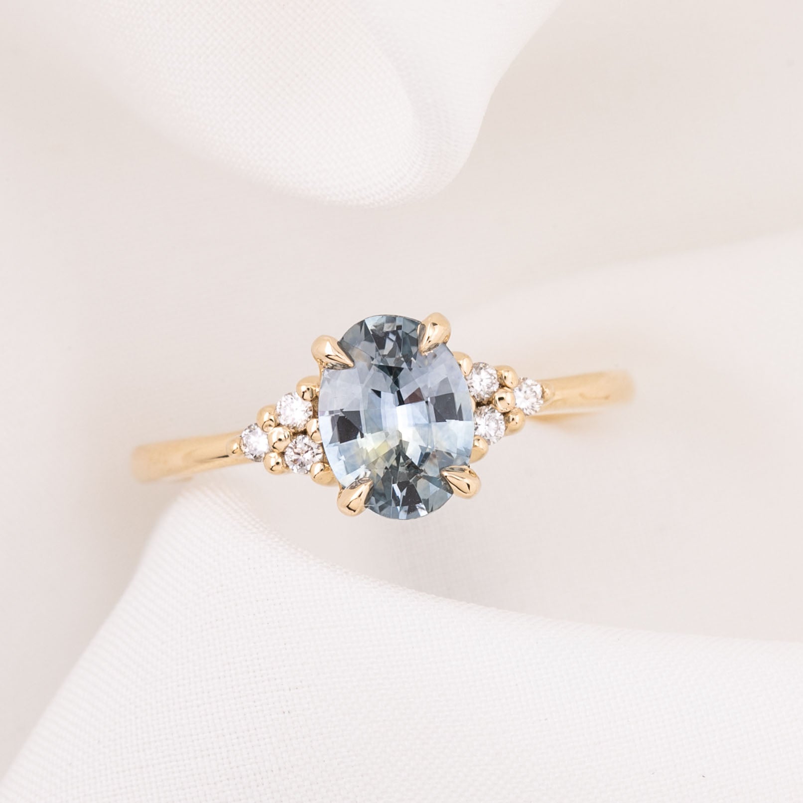 【一点物】テレサリング ・1.30ct・加熱モンタナ産アクアブルーサファイア・K14YG