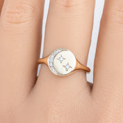 Crescent Moon Diamond Star Signet Ring